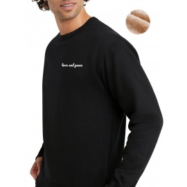 Love And Peace Print Trendy Sweatshirt, Men's Casual Graphic Design Crew Neck Pullover Sweatshirt For Men Fall Winter