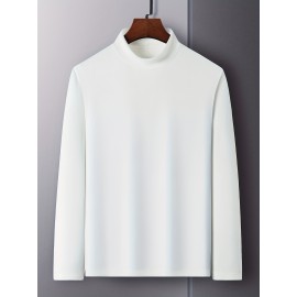 Solid Men's Slim Mock Neck Long Sleeve Active T-shirt Tee, Casual Comfy Shirts For Winter Fall, Men's Clothing Tops