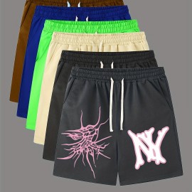 Graphic Pattern Comfy Shorts, Men's Casual Slightly Stretch Elastic Waist Drawstring Shorts For Summer Basketball Beach Resort