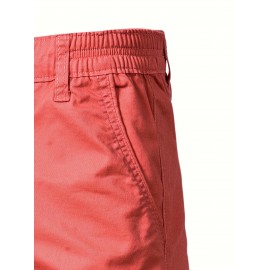 Men's Classic Fit Cotton Twill Flat Front Solid Chino Short With Slant Pockets And Elastic Waist