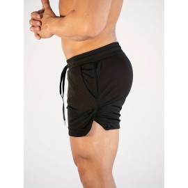Quick Drying Comfy Shorts, Men's Casual Slightly Stretch Waist Drawstring Shorts For Summer Gym Workout Training