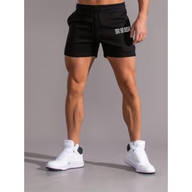 Letter Print Comfy Shorts, Men's Casual Slightly Stretch Elastic Waist Drawstring Shorts For Summer Basketball Beach Resort