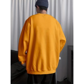 Balck Cat Print Sweatshirt, Men's Casual Graphic Design Slightly Stretch Crew Neck Pullover Sweatshirt For Spring Fall