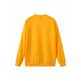 Balck Cat Print Sweatshirt, Men's Casual Graphic Design Slightly Stretch Crew Neck Pullover Sweatshirt For Spring Fall