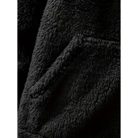 Coral Fleece Solid Color Hoodies For Men, Warm Hoodie With Kangaroo Pocket, Comfy Loose Trendy Hooded Pullover, Men's Clothing For Autumn Winter