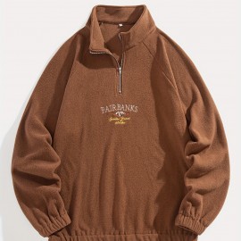 Men's Stylish Loose Pattern Sweatshirt, Casual Breathable Lapel Long Sleeve Zip Up Top For City Walk Street Hanging Outdoor Activities