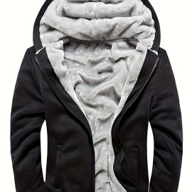 Color Block Sherpa Lined Men's Hooded Jacket Casual Long Sleeve Hoodies With Zipper Gym Sports Hooded Coat For Winter Fall