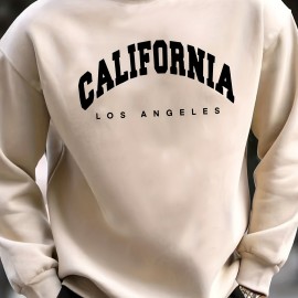 California Print Trendy Sweatshirt, Men's Casual Graphic Design Slightly Stretch Crew Neck Pullover Sweatshirt For Autumn Winter